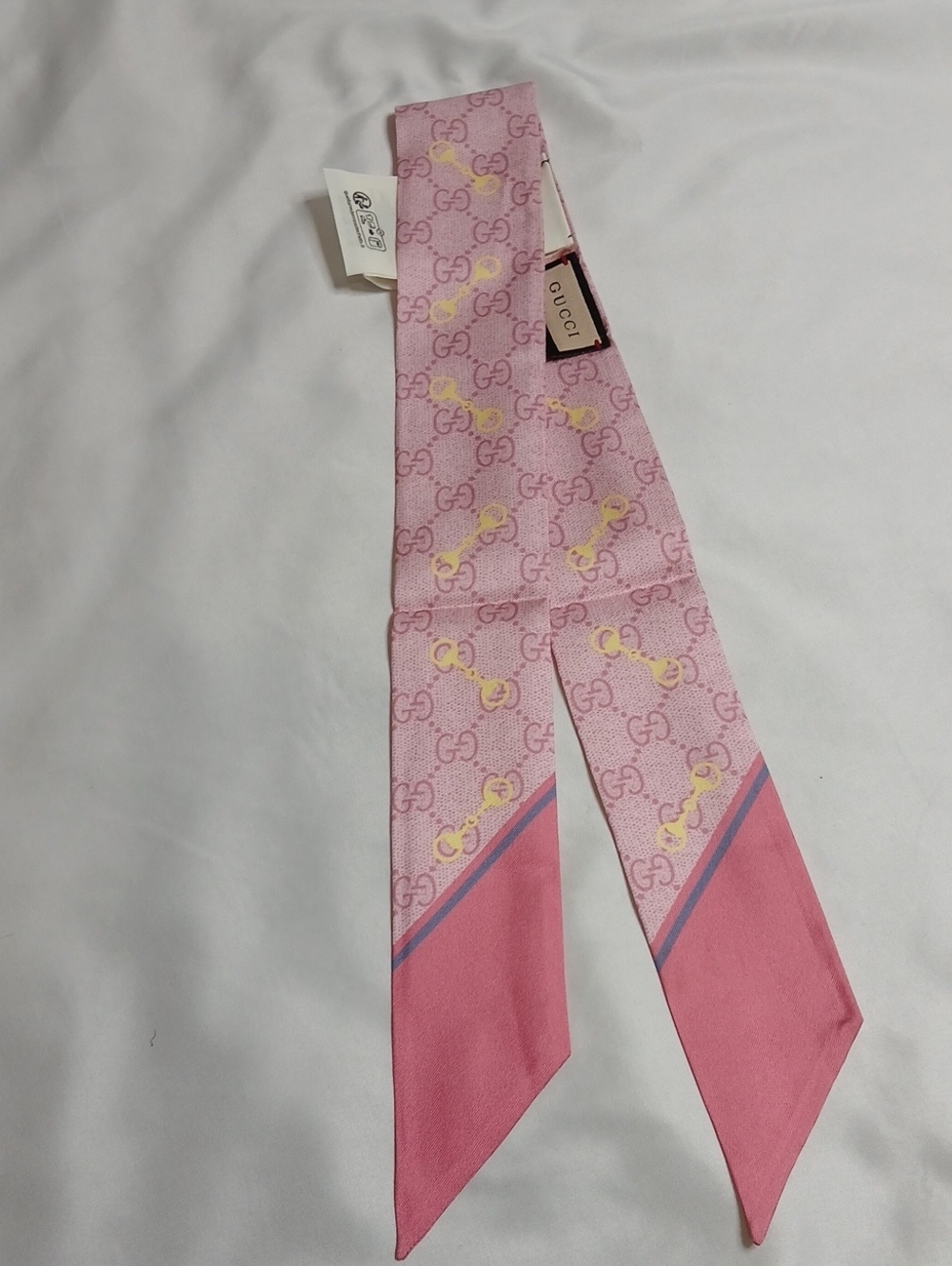 Gucci Pink & Yellow GG Chain Print Silk Twilly